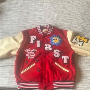 First Row Red and Cream Varsity Jacket